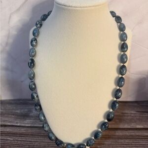 Vintage rubber blue marbled beaded necklace